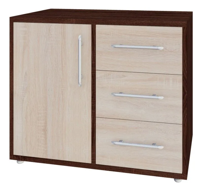 Klassische Kommode Curug 08 mit 3 Schubladen, 1 Drehtür, Farbe: Nuss / Ulme, Maße: 74 x 90 x 44 cm, 2 geräumige Fächer, lange Lebensdauer durch robuste Bauweise