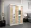 Schiebetürenschrank / Kleiderschrank Polos 03 mit Spiegel, Farbe: Weiß matt / Eiche Sonoma - Abmessungen: 200 x 150 x 62 cm (H x B x T)