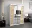 Schiebetürenschrank / Kleiderschrank Guajara 04 mit Spiegel, Farbe: Weiß matt / Eiche Sonoma - Abmessungen: 200 x 180 x 62 cm (H x B x T)