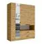 Moderner Kleiderschrank / Drehtürenschrank Eretria 01, Farbe: Eiche Artisan, zwei Schubladen, eine Spiegeltür, sieben Fächer, Maße: 200 x 158 x 54,5 cm
