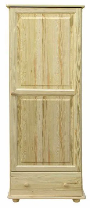Kleiderschrank | 1 Drehtür | 1 Schublade | mit Kleiderstange | 65 cm breit | Massivholz | Farbe: Natur Abbildung