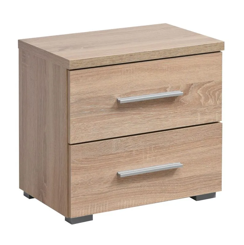 Nachtkommode Ormari 02, Farbe: Eiche Sonoma, zwei Schubladen, ABS-Kantenschutz, funktional und praktisch, Maße: 43 x 44,5 x 33,5 cm