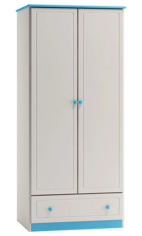 Kiefer-Kleiderschrank A-Qualität, Farbe: Weiß / Blau 160x80x60 cm Abbildung