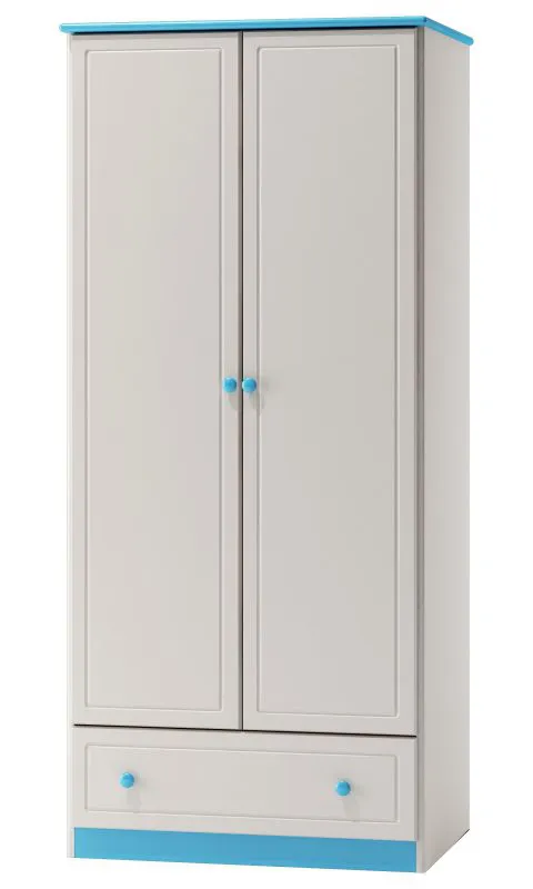 Kiefer-Kleiderschrank A-Qualität, Farbe: Weiß / Blau 182x80x60 cm Abbildung