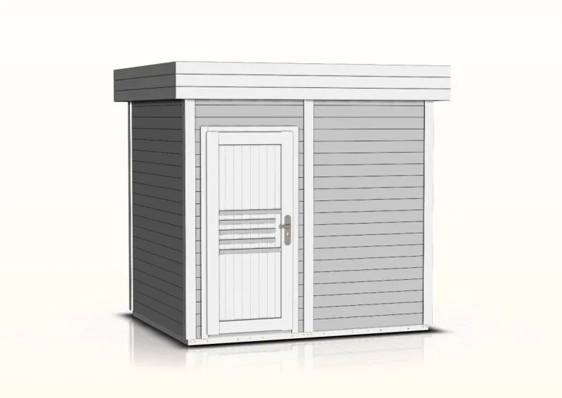 Gartensauna Tihama 40 mm, Außenmaße (B x T): 254  x 204 cm - Farbe: Grau / Weiß