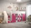 Hochbett / Kinderbett / Funktionsbett mit ausziehbarem Schreibtisch und Treppe Links, Weiß/Pink, Liegefläche: 90x200 cm, Kleiderschrank mit Kleiderstange