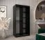 Schlichter Schiebetürenschrank mit Spiegeltür Bernina 20, Schwarz Matt, fünf Holzeinlegeböden, Maße: 200 x 100 x 62 cm, Führungen aus Aluminium