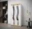 Schmaler Kleiderschrank Aiguille 01, 1 Meter breit, Weiß Matt, mit zwei geschwungene Spiegel, Maße: 200 x 100 x 62 cm, Griffe: Gold, 5 Fächer