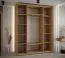Eichenfarbener Schiebetürenschrank Mina, viel Stauraum, Anti Staubbürsten, Metallgriffe in Schwarz, Vorderseite aus Laminatplatten, 235,2 x 190 x 60 cm
