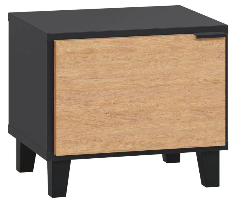 Nachtkommode Leoncho 43, Farbe: Schwarz / Eiche - Abmessungen: 40 x 45 x 40 cm (H x B x T)