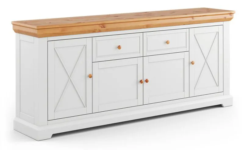 Kommode Bresle 04, Kiefer massiv, Farbe: Weiß / Natur - Abmessungen: 85 x 200 x 41 cm (H x B x T)