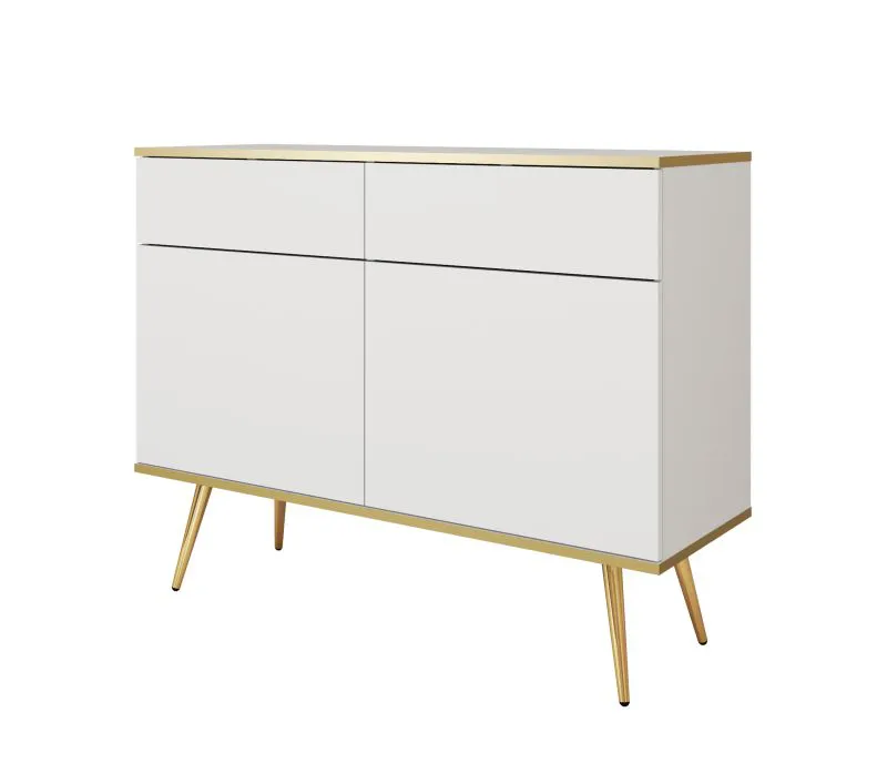 Kommode mit zwei Türen Horsham 62, Farbe: Weiß, zwei Schubladen, Push-to-open Funktion, vier Fächer, ABS-Kantenschutz, zwei Holzeinlegeblöden, für Wohnzimmer
