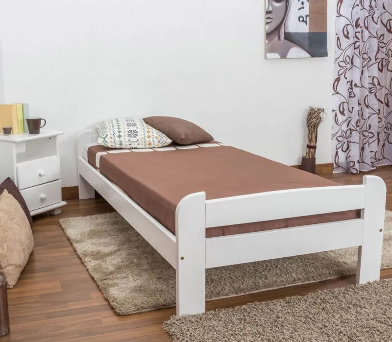 Bettrahmen für Kinder / Kinderbett 90 x 200 cm | Massivholz: Kiefer | Weiß Lackiert | inkl. Rollrost Abbildung