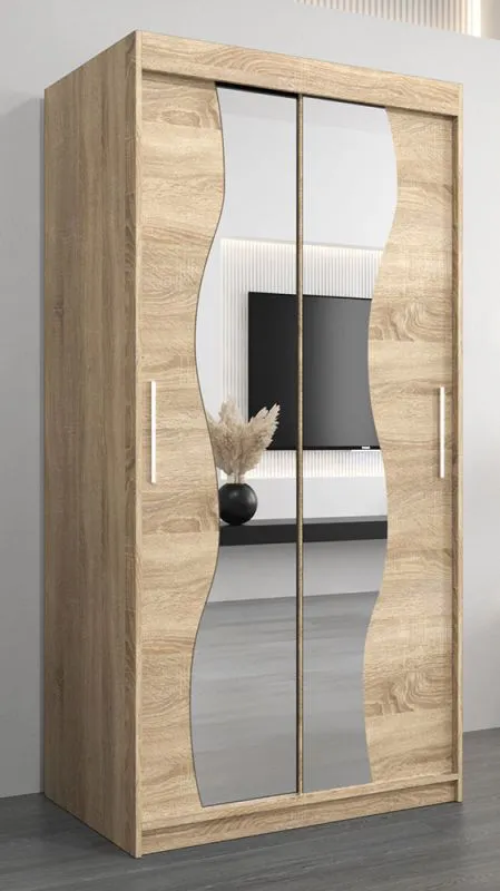 Schiebetürenschrank / Kleiderschrank Robinyera 01 mit Spiegel, Farbe: Eiche Sonoma - Abmessungen: 200 x 100 x 62 cm ( H x B x T)