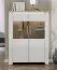 Vitrine | Farbe: Weiß Hochglanz / Eiche | zwei Glastüren | klein | 96 x 36 x 130 cm | 6 Fächer | breit | für Wohnzimmer