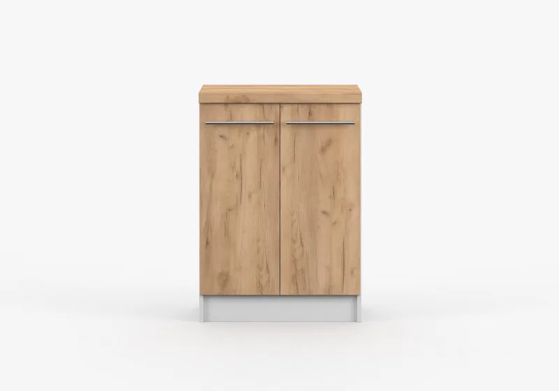 Drehtürenschrank / Unterschrank | Braun / Weiß | Parnassus 06 | 85 x 60 x 60 cm | 2 Türen | schlichtes Design | Holzoptik | Arbeitsplatte 38 mm stark