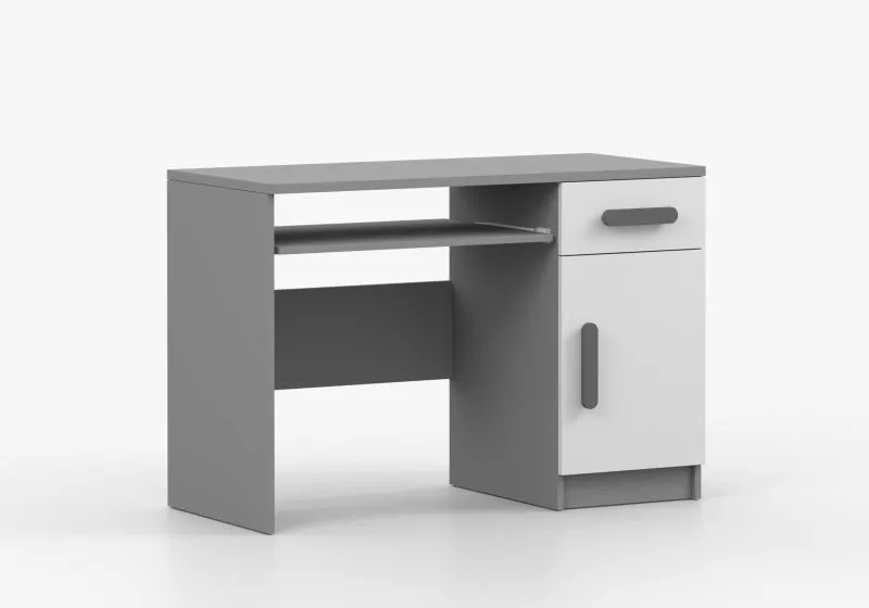 1,1 Meter breiter Schreibtisch | Holzgriffe | Weiß / Eiche | Smolikas 80 | 1 Türen | 3 Fächer | 1 Schublade | 75 x 110 x 50 cm