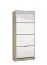 Hoher Schuhschrank mit Spiegel-Front Gradide 10, Farbe: Eiche Grau, vier Kipptüren, Griffe: Grau, Maße: 155,5 x 67 x 28 cm, acht Fächer, ABS-Kanten