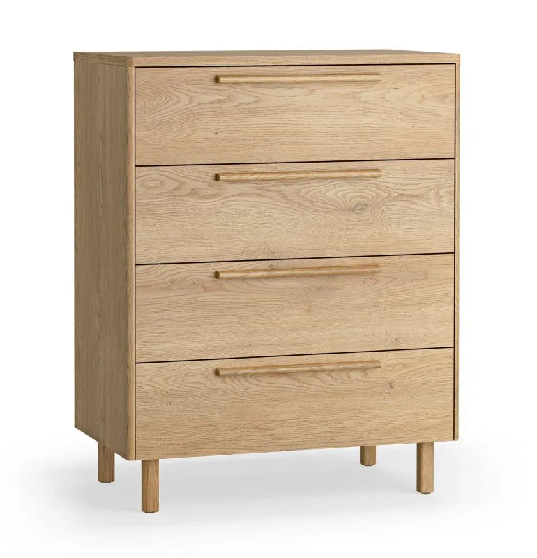 Kommode | 4 geräumige Schubladen | Farbe: Eiche | Griffe & Beine: Eichenholz | 83 x 46 x 105 cm | Soft-Close Funktion | ergonomischen Griffe | natürliches Design