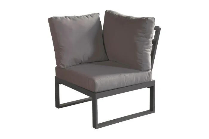 Loungeecksofa Lissabon mit Polsterung und Kissen - Farbe: graualuminium, Stoff: dunkelgrau, Aluminium Rahmen, Polsterung 100 mm stark und wasserdicht
