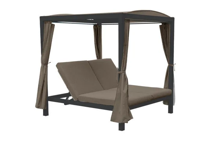 Sonnenbett Toulouse Inkl. Vorhang & Polsterung, Farbe: anthrazit, Vorhangfarbe: taupe, 2080 x 1880 x 2070 mm, verstellbare Liegefläche, mit Dach