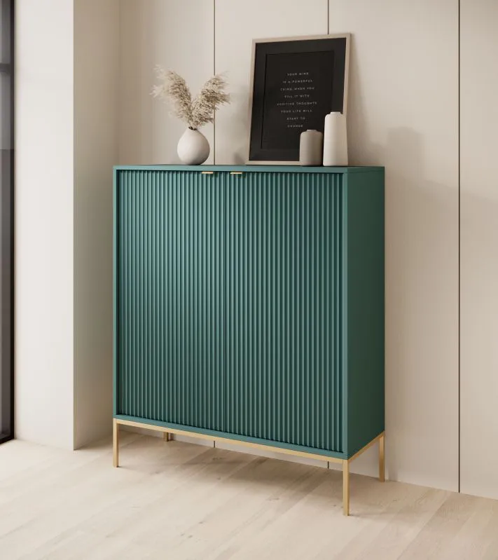 Kommode Worthing 18, Farbe: Grün / Gold - Abmessungen: 125 x 104 x 39 cm (H x B x T)