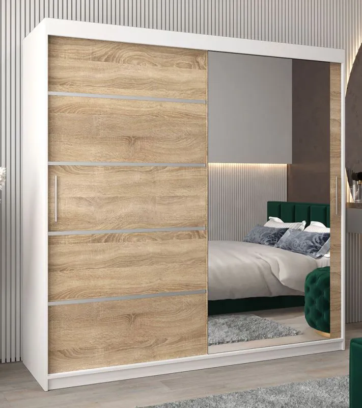 2 Meter breiter Kleiderschrank mit 2 Türen | Farbe: Sonoma Eiche / Weiß Abbildung