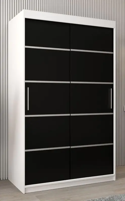 Schiebetürenschrank / Kleiderschrank Jan 02A, Farbe: Weiß matt / Schwarz - Abmessungen: 200 x 120 x 62 cm ( H x B x T)