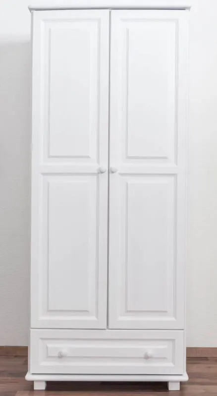 Kleiderschrank Kiefer Vollholz massiv weiß lackiert 006 - Abmessung 190 x 80 x 60 cm (H x B x T)