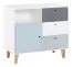 Jugendzimmer - Kommode Syrina 03, Farbe: Weiß / Grau / Blau - Abmessungen: 97 x 104 x 55 cm (H x B x T)