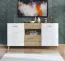 Sideboard / Kommode mit modernen Design Baka 05, Farbe: Eiche Artisan / Weiß Hochglanz, drei Türen, eine Schublade, Maße: 87,5 x 173 x 41,5 cm, sechs Fächer