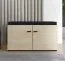 Sitzbank mit Stauraum | 2 Drehtüren | Farbe: Eiche light Port | gepolstertes Sitzkissen | 2 Fächer | Maße: 77 x 35 x 40,5 cm | Beine & Griffe: Schwarz