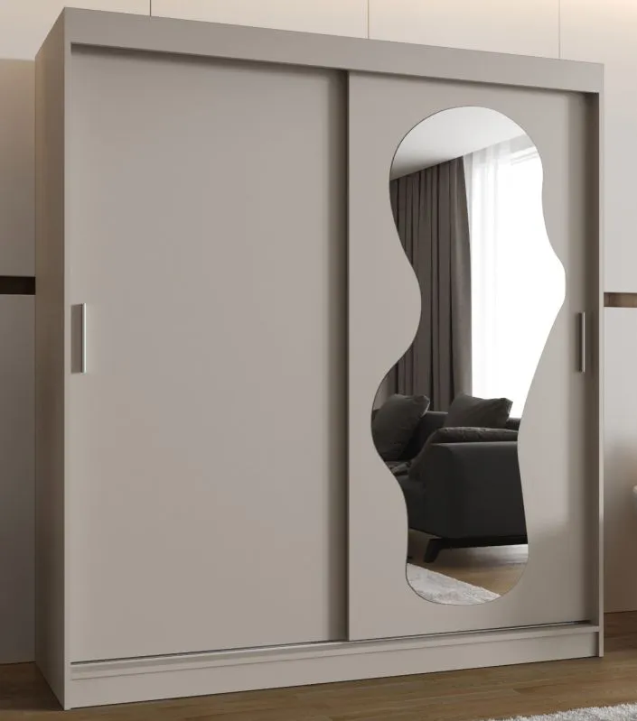 Schiebetürenschrank / Kleiderschrank Lagginhorn 16, Farbe: Kaschmir, 1,8 Meter breit, zwei Kleiderstangen, 10 Fächer, Aluminiumschienen, eine Spiegeltür