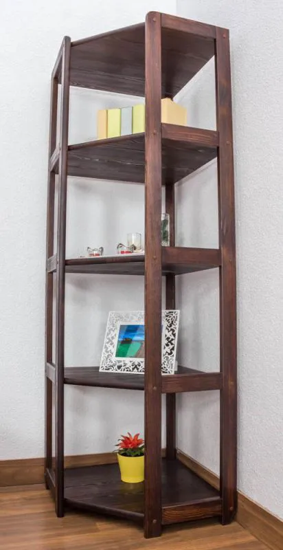 Regal, Küchenregal, Wohnzimmerregal, Bücherregal - 74 cm breit, Kiefer Holz-Massiv, Farbe: Nuss Abbildung