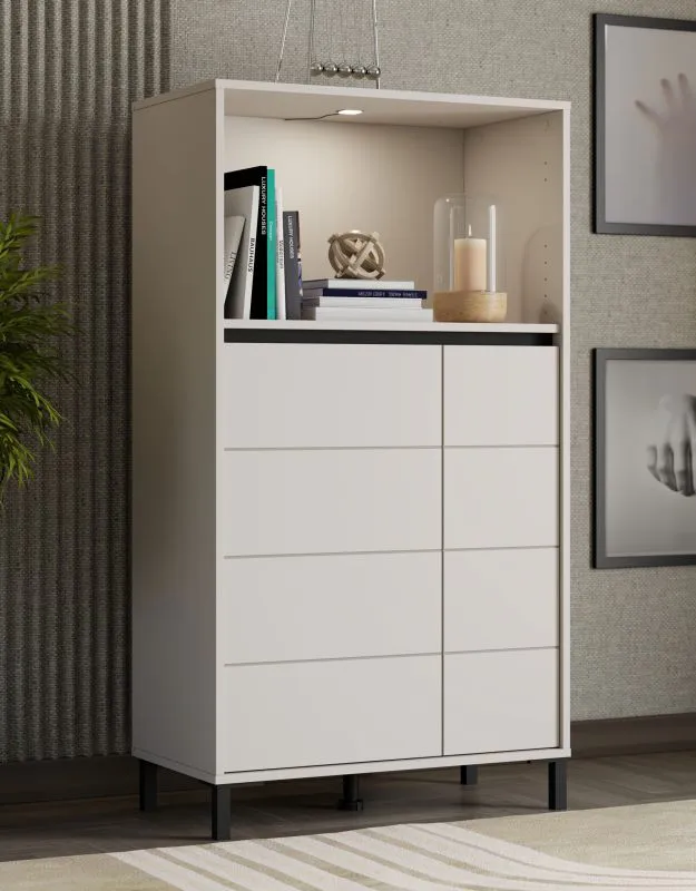 Regal / Bücherregal | Farbe: Kaschmir | zwei Drehtür | fünf Fächer | 74 x 40 x 135 cm | für Wohnzimmer oder Kinderzimmer | schlichtes Design