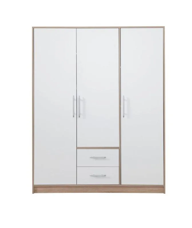 Schlafzimmer - Kleiderschrank, Farbe: Weiß / Eiche - Abmessungen: 190 x 150 x 56 cm (H x B x T) Abbildung