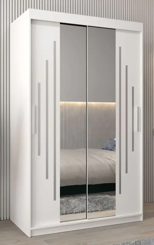Schiebetürenschrank / Kleiderschrank mit Spiegel Tomlis 02A, Farbe: Weiß matt - Abmessungen: 200 x 120 x 62 cm (H x B x T)