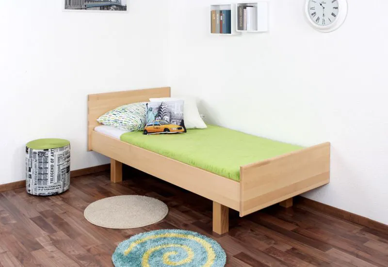 Kinderbett 90 x 200 cm | Massivholz: Buche | Natur Lackiert Abbildung