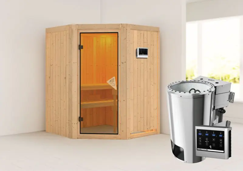 Sauna "Loran" SET mit bronzierter Tür & Ofen BIO 3,6 kW - 151 x 151 x 198 cm (B x T x H)