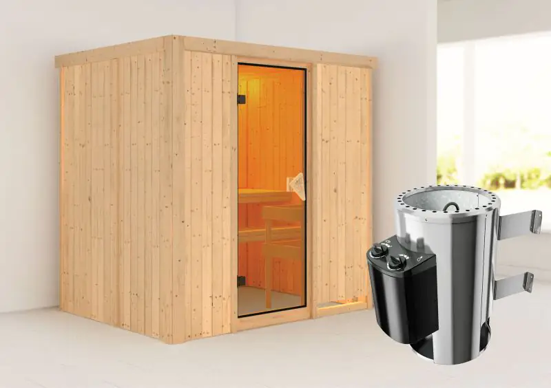Sauna "Jarle" SET mit bronzierter Tür & Ofen 3,6 kW - 196 x 151 x 198 cm (B x T x H)