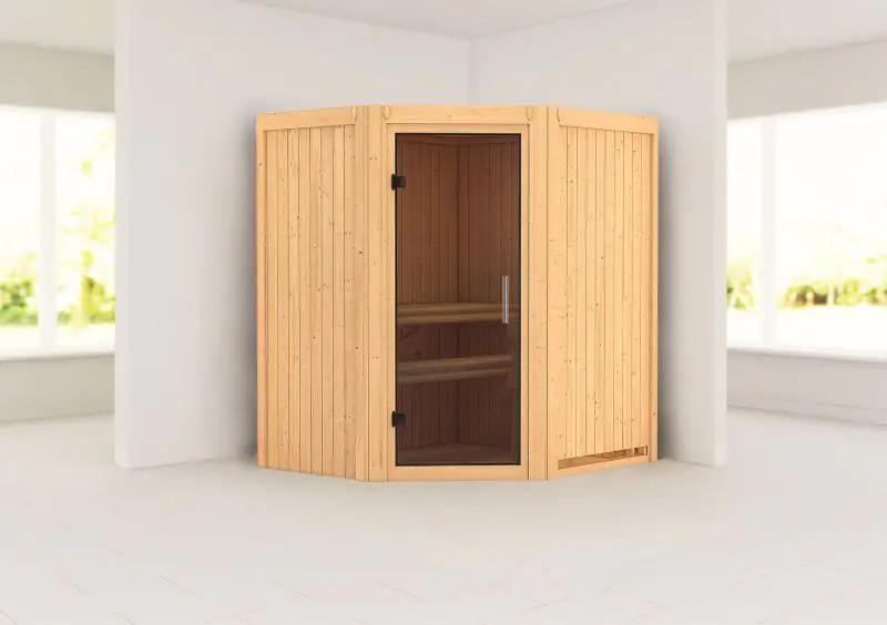 Sauna "Kjell" mit graphitfarbener Tür - Farbe: Natur - 170 x 151 x 198 cm (B x T x H)