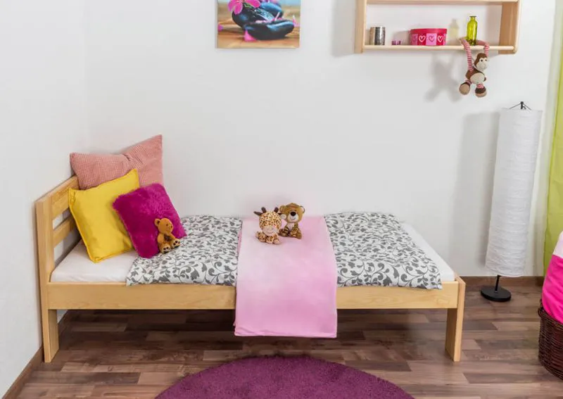 Kinderbett 80 x 200 cm | Massivholz: Kiefer | Natur Lackiert Abbildung