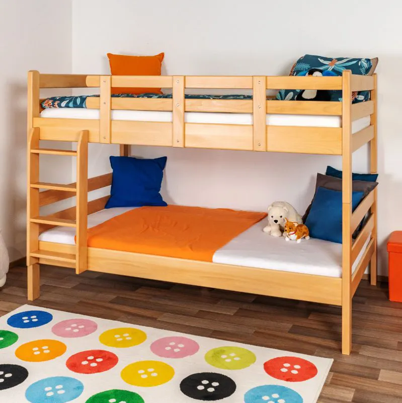 Etagenbett 120 x 200 cm | umbaubar in zwei Einzelbetten | Massivholz: Buche | Natur Lackiert| Premium-Qualität | inkl. Rollroste Abbildung