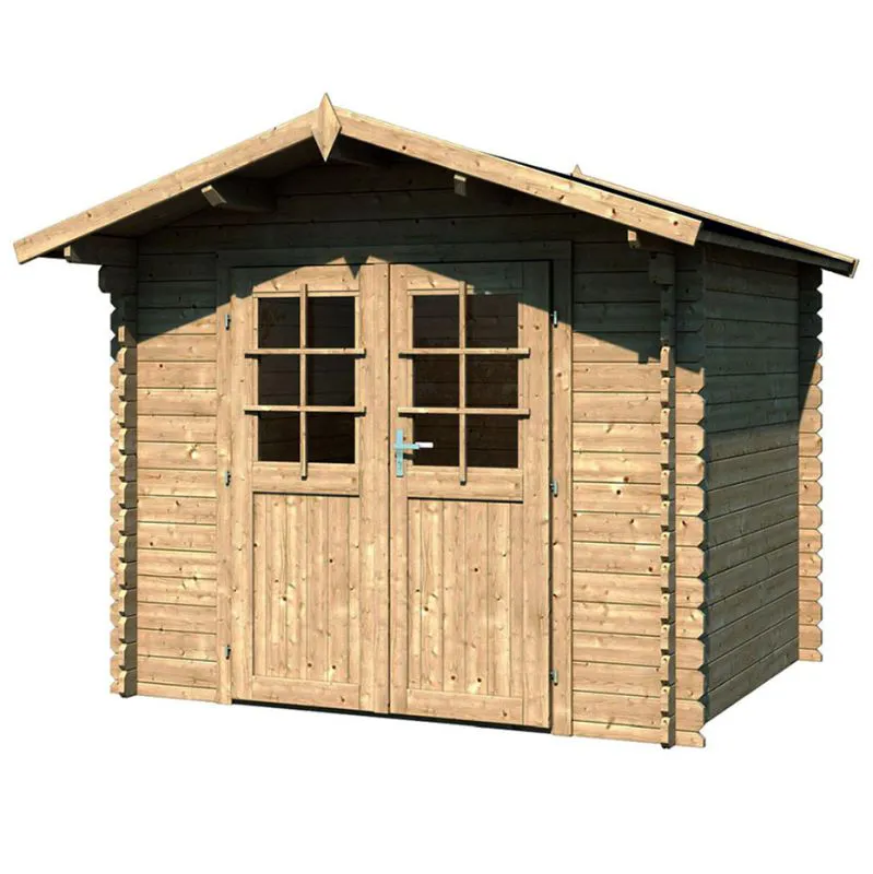 Holz-Gartenhaus 2,85 x 2,69 Meter (inkl. Dach) | Natur | Satteldach | 28 mm Blockbohlen-Haus Abbildung