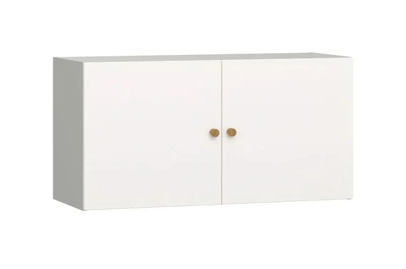 Eleganter Hängeschrank mit zwei Fächer Aenna 87, Farbe: Weiß / Grau, Maße: 50,5 x 100,5 x 33,5 cm, Griffe: Eiche, hochwertige Verarbeitung