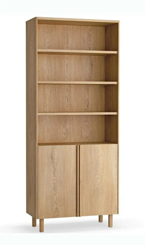 Bücherregal | 2 Türen | verstellbare Einlegeböden | 6 Fächer | Soft-Close Funktion | 83 x 35 x 198 cm | für Wohnzimmer | natürlichen & zeitlosen Charakter