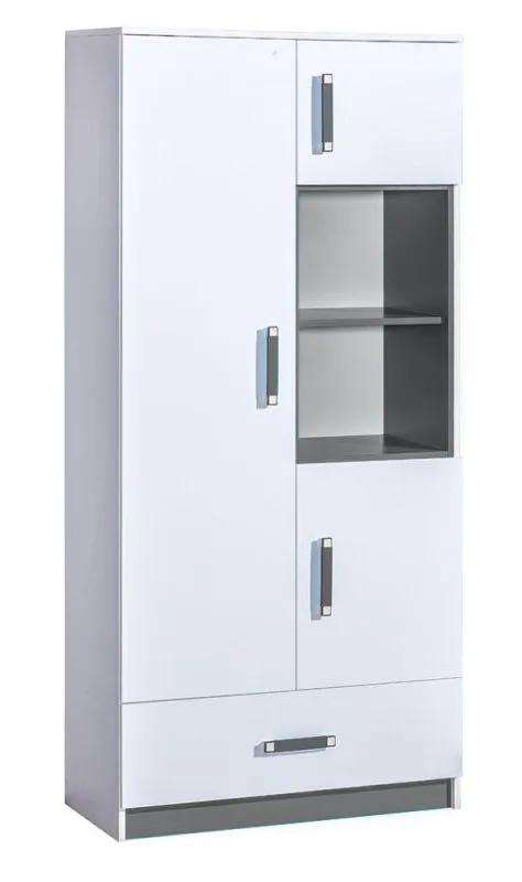 Kinderkleiderschrank, Farbe: Weiß / Grau - 189 x 90 x 40 cm (H x B x T) Abbildung