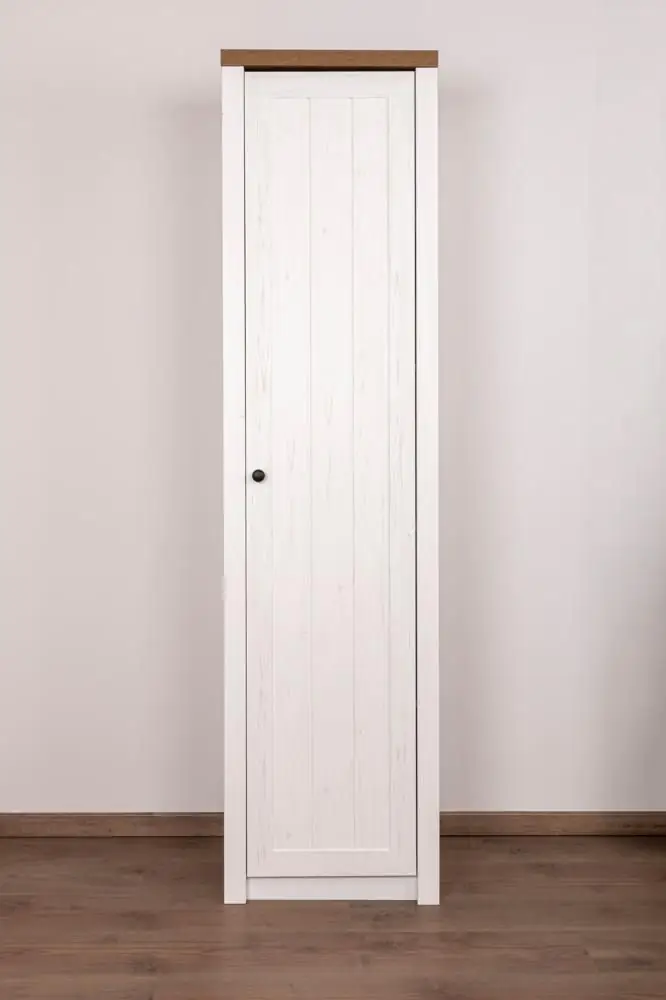 Garderobenschrank schmal, Farbe: Kiefer weiß / Eiche Braun - Abmessungen:  198 x 50 x 43 cm (H x B x T), Türen Anzahl 1, Höhe (cm) 198, Länge/Tiefe  (cm) 43, Breite (cm)