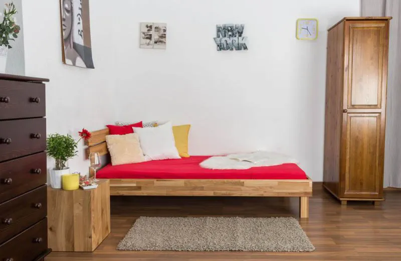 Holzbett 100 x 200 cm Eiche massiv geölt Abbildung