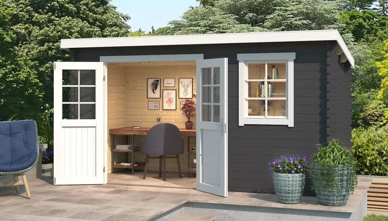 Gartenhaus G269 Carbongrau - 28 mm Blockbohlenhaus, Grundfläche: 6,34 m², Pultdach